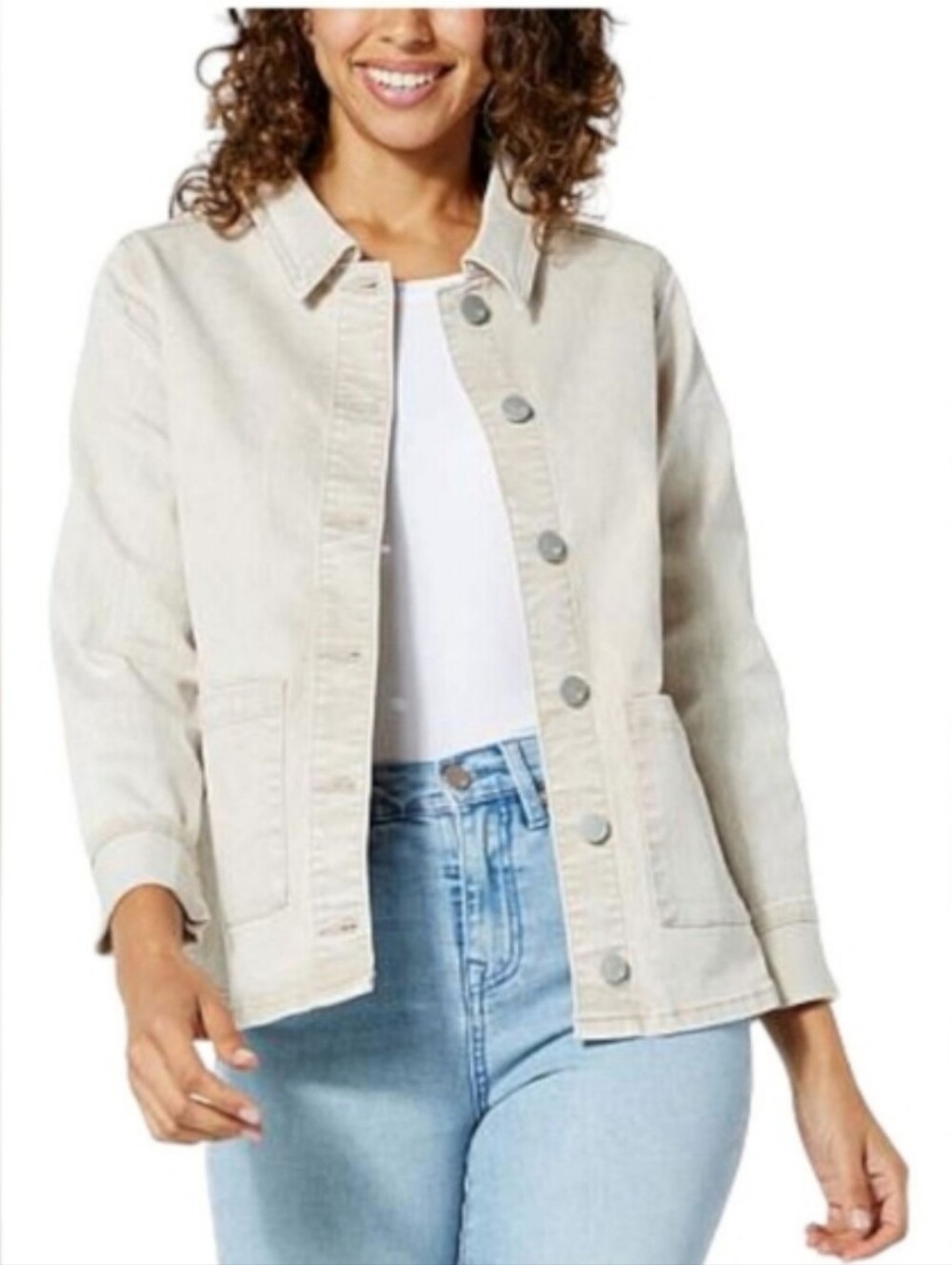 Women's Lightweight Button-Front Jacket in Cream by Well Worn, Medium